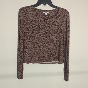 Bar III Brown and Black Animal Print Fitted Crop Blouse